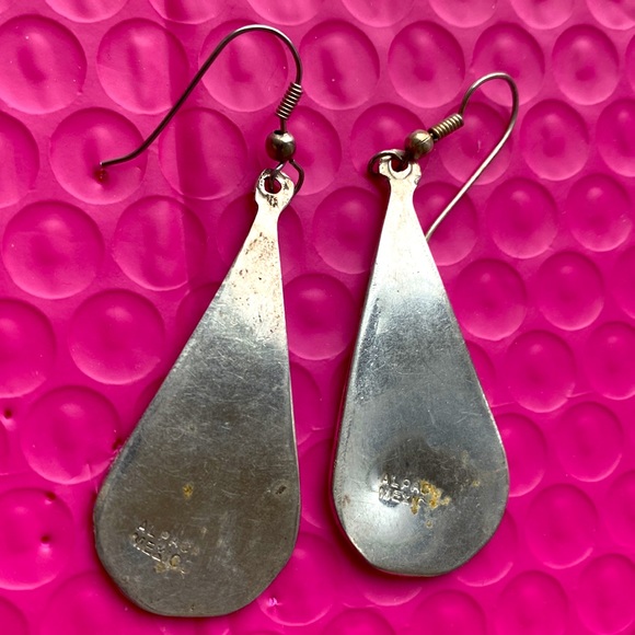 Large Mexico Alpaca dangle MOP inlay earrings - Picture 2 of 4